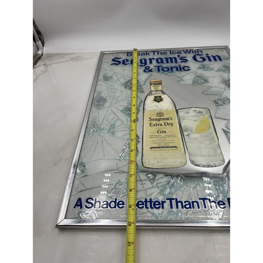 Seagram's Gin Tonic Bar Mirror Sign Glass Break Ice Vintage Barware 23x17 Decor